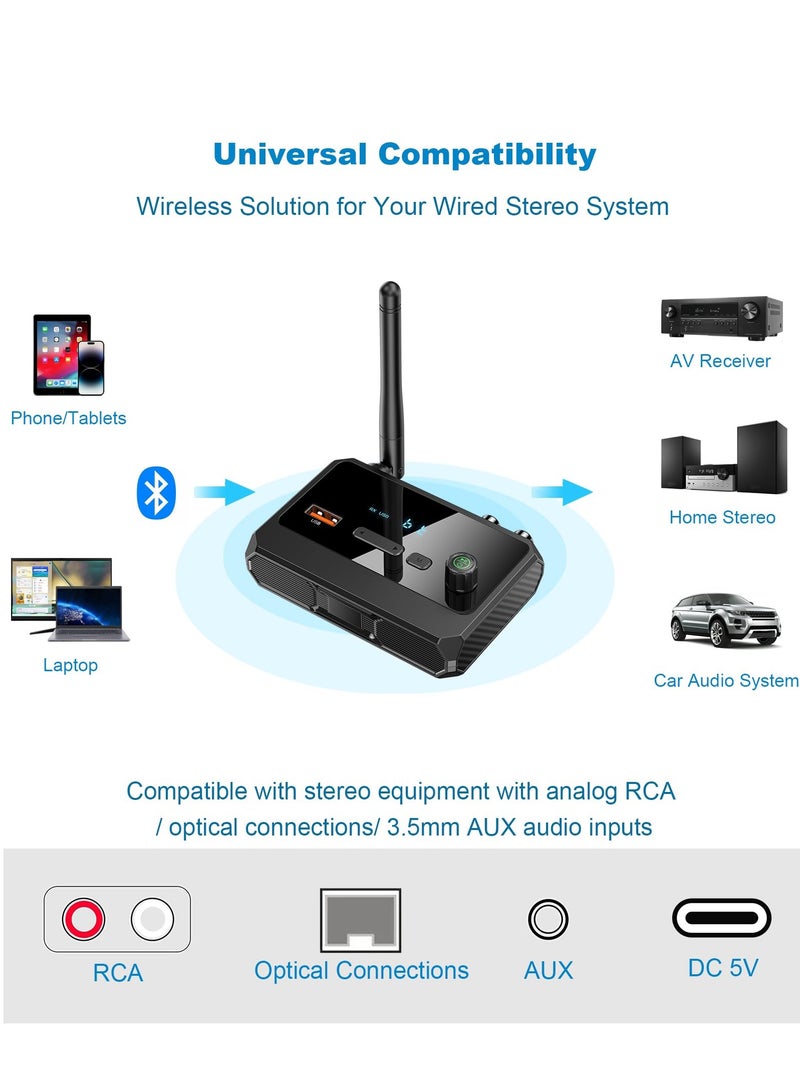 Bluetooth Audio Adapter Transmitter Receiver - Bluetooth 5.1 Transmitter Receiver for TV Home Stereo Bluetooth Adapter for Receiver Wireless Audio Adapter with Low Latency RCA AUX 3.5mm - Image 4